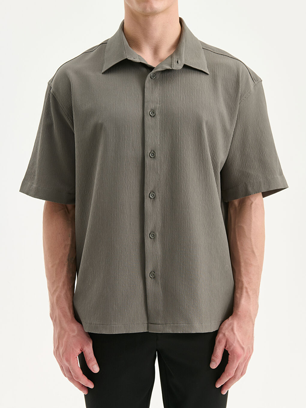 Yeşil Rahat Kalıp Kısa Kollu Erkek Gömlek-4