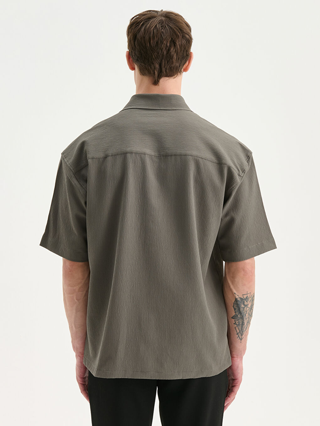 Yeşil Rahat Kalıp Kısa Kollu Erkek Gömlek-6