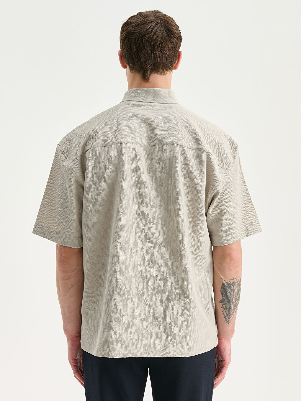 Bej Rahat Kalıp Kısa Kollu Erkek Gömlek-7