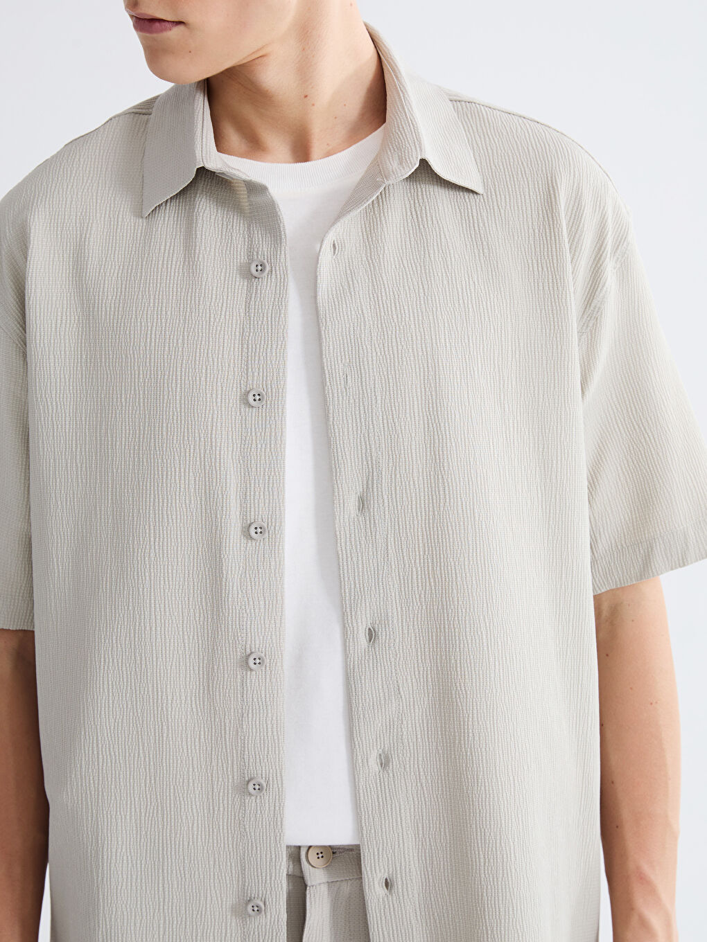 Bej Rahat Kalıp Kısa Kollu Erkek Gömlek-4