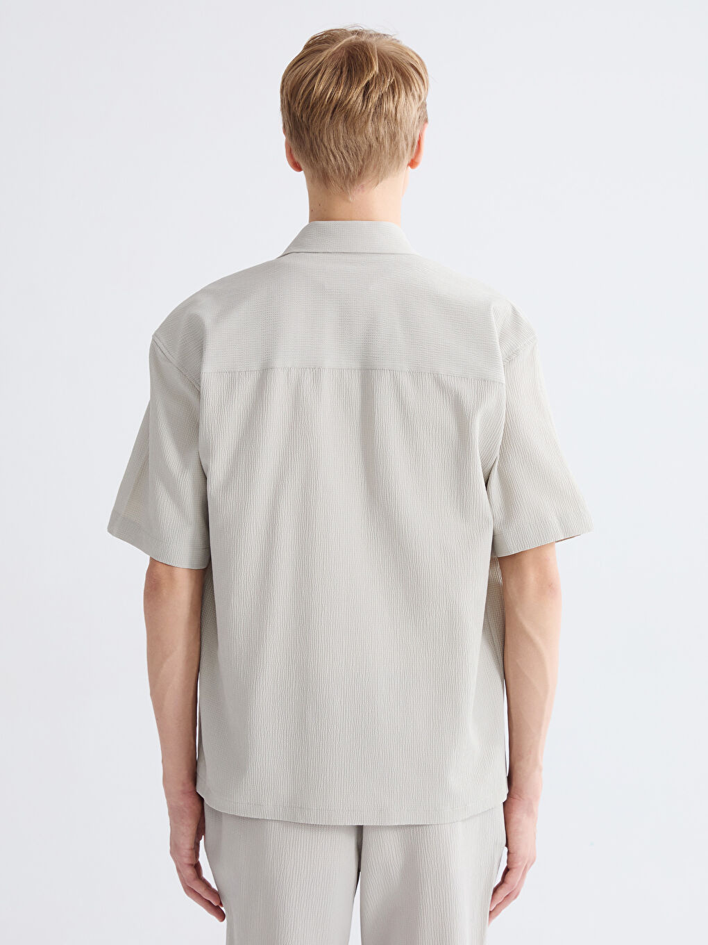 Bej Rahat Kalıp Kısa Kollu Erkek Gömlek-6