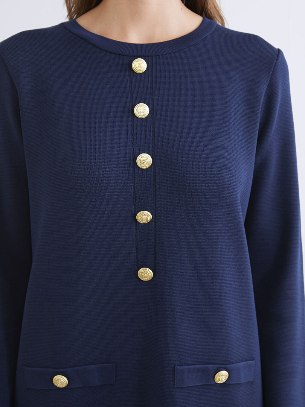 Lacivert Bisiklet Yaka Triko Elbise-2