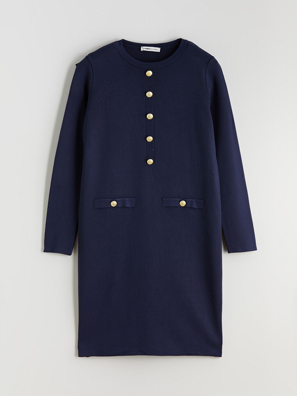 Lacivert Bisiklet Yaka Triko Elbise-4