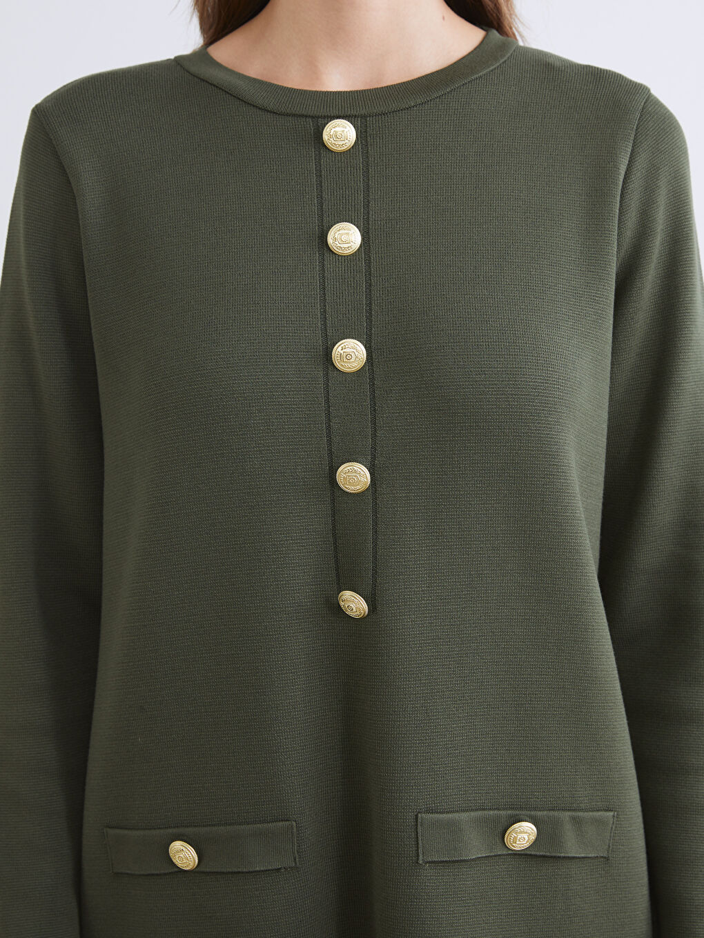 Haki Bisiklet Yaka Triko Elbise-2