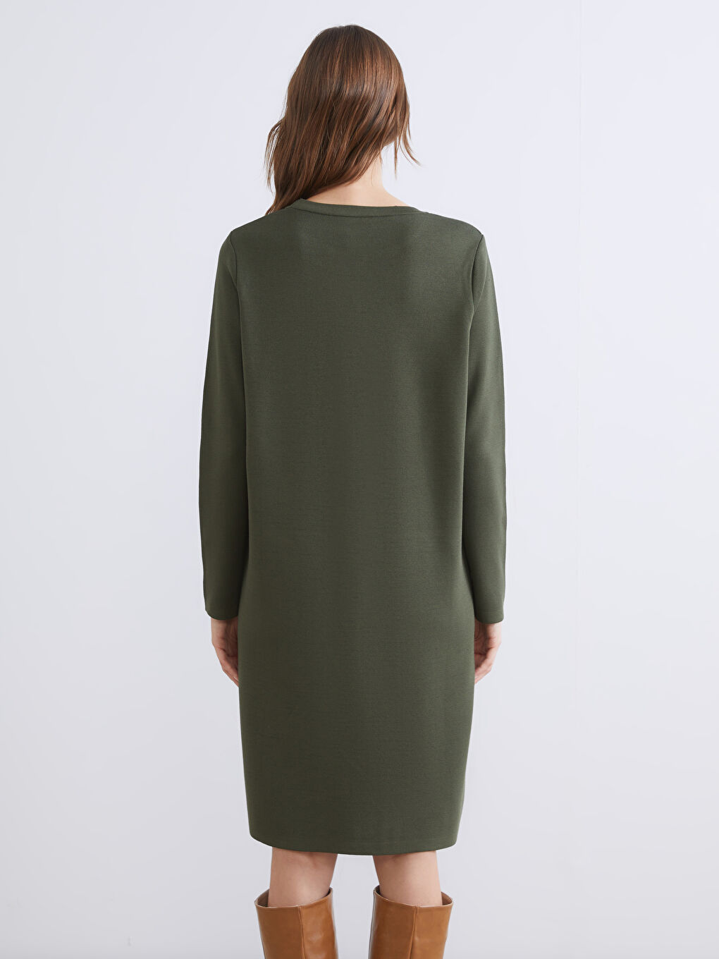 Haki Bisiklet Yaka Triko Elbise-3