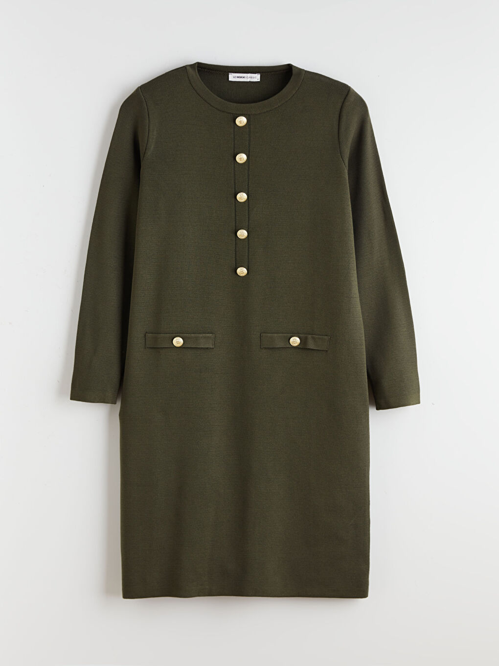 Haki Bisiklet Yaka Triko Elbise-4