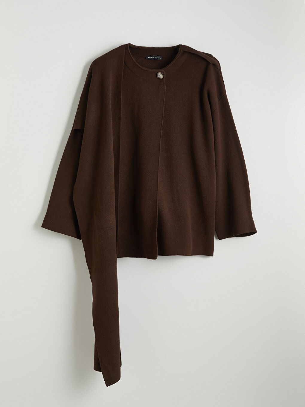 Kahverengi Atkı Detaylı Oversize Kadın Triko Kazak-4