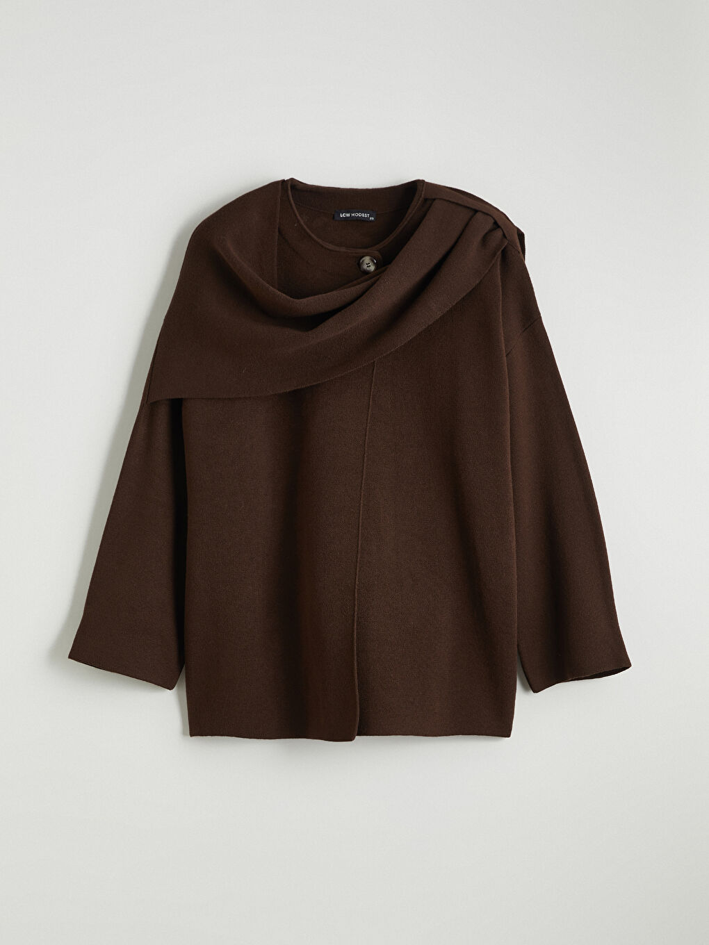 Kahverengi Atkı Detaylı Oversize Kadın Triko Kazak-5