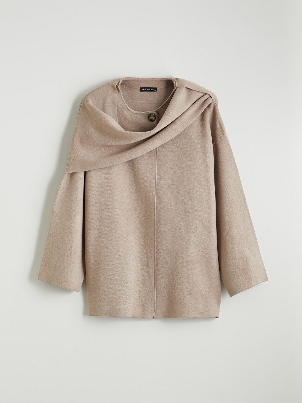 Bej Atkı Detaylı Oversize Kadın Triko Kazak-5