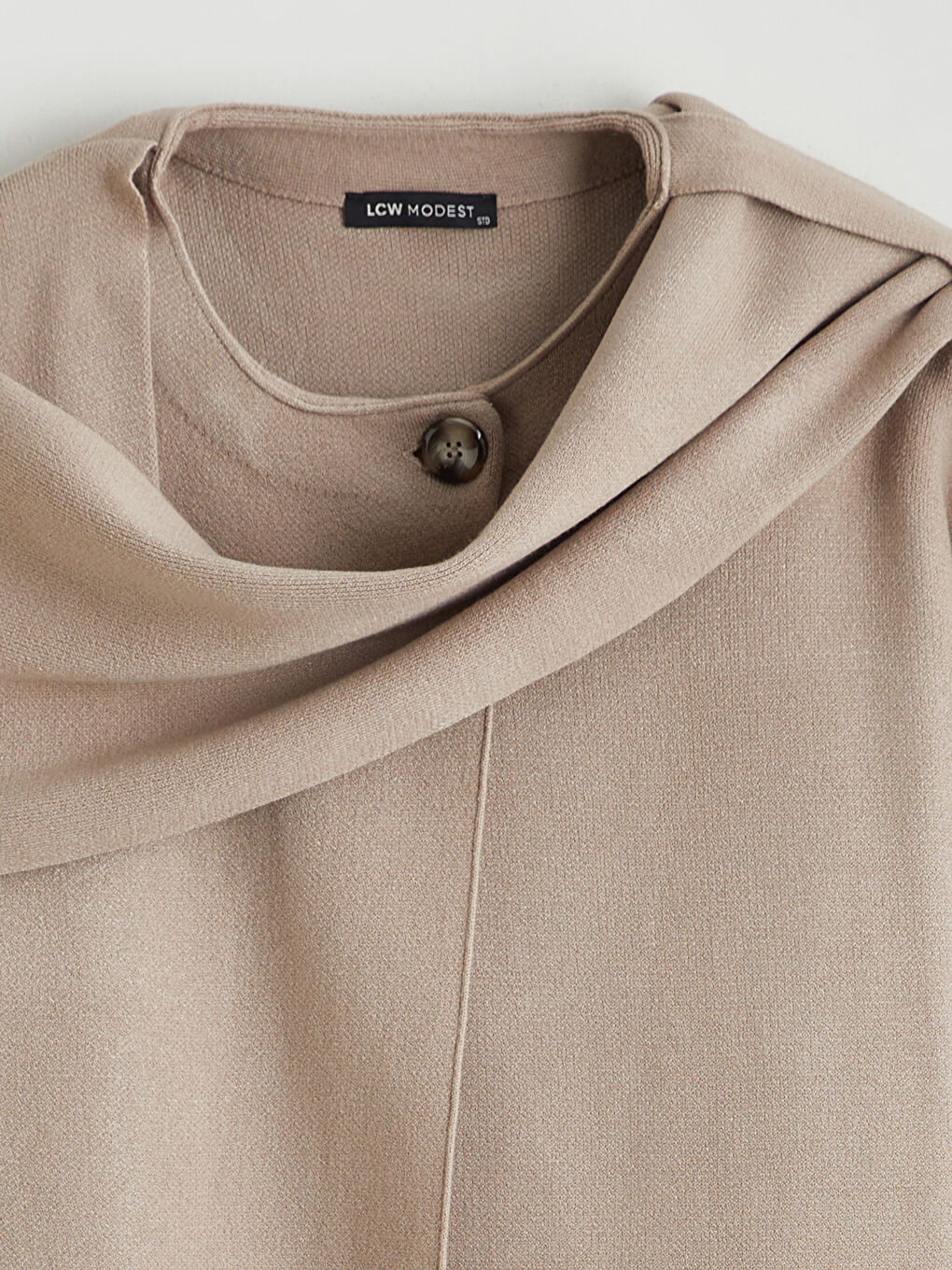 Bej Atkı Detaylı Oversize Kadın Triko Kazak-7