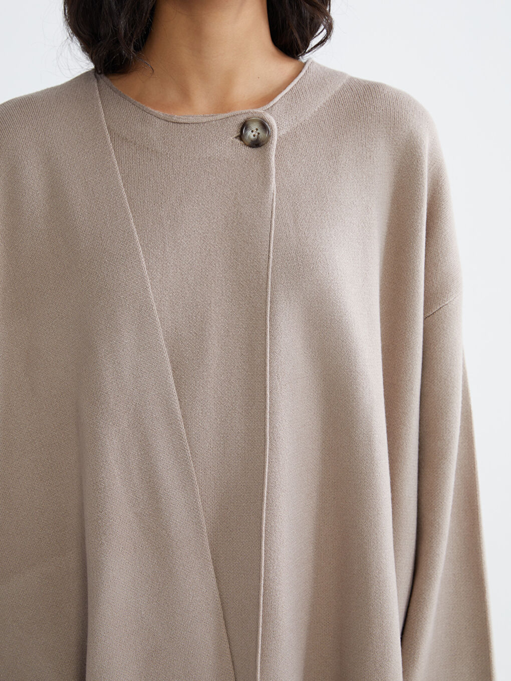 Bej Atkı Detaylı Oversize Kadın Triko Kazak-2