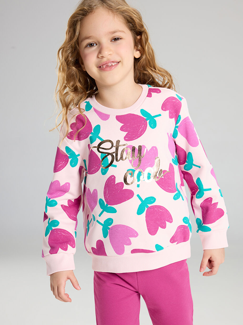 Baskılı Kız Çocuk Sweatshirt ve Tayt Pantolon 2'li-1