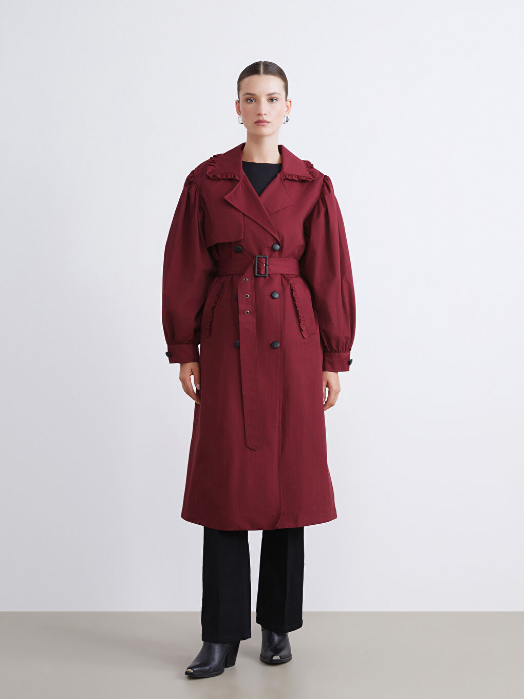 معطف ترنش بصفين زراير للسيدات-3