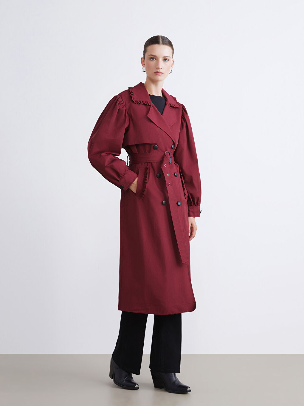 معطف ترنش بصفين زراير للسيدات-5