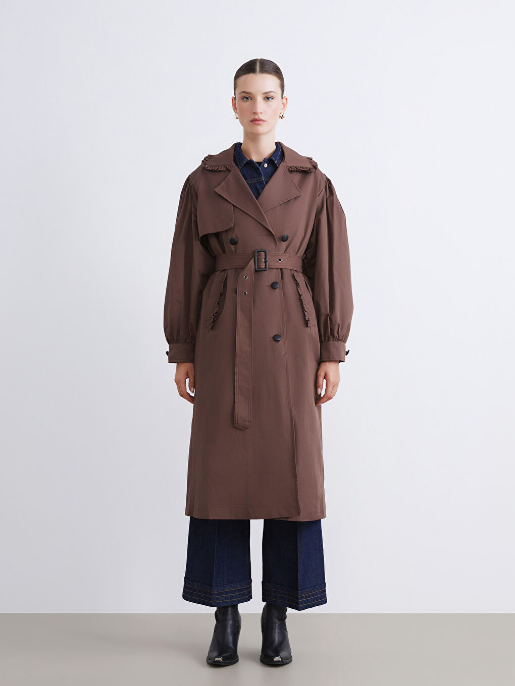 معطف خندق مزدوج الصدر للسيدات-2