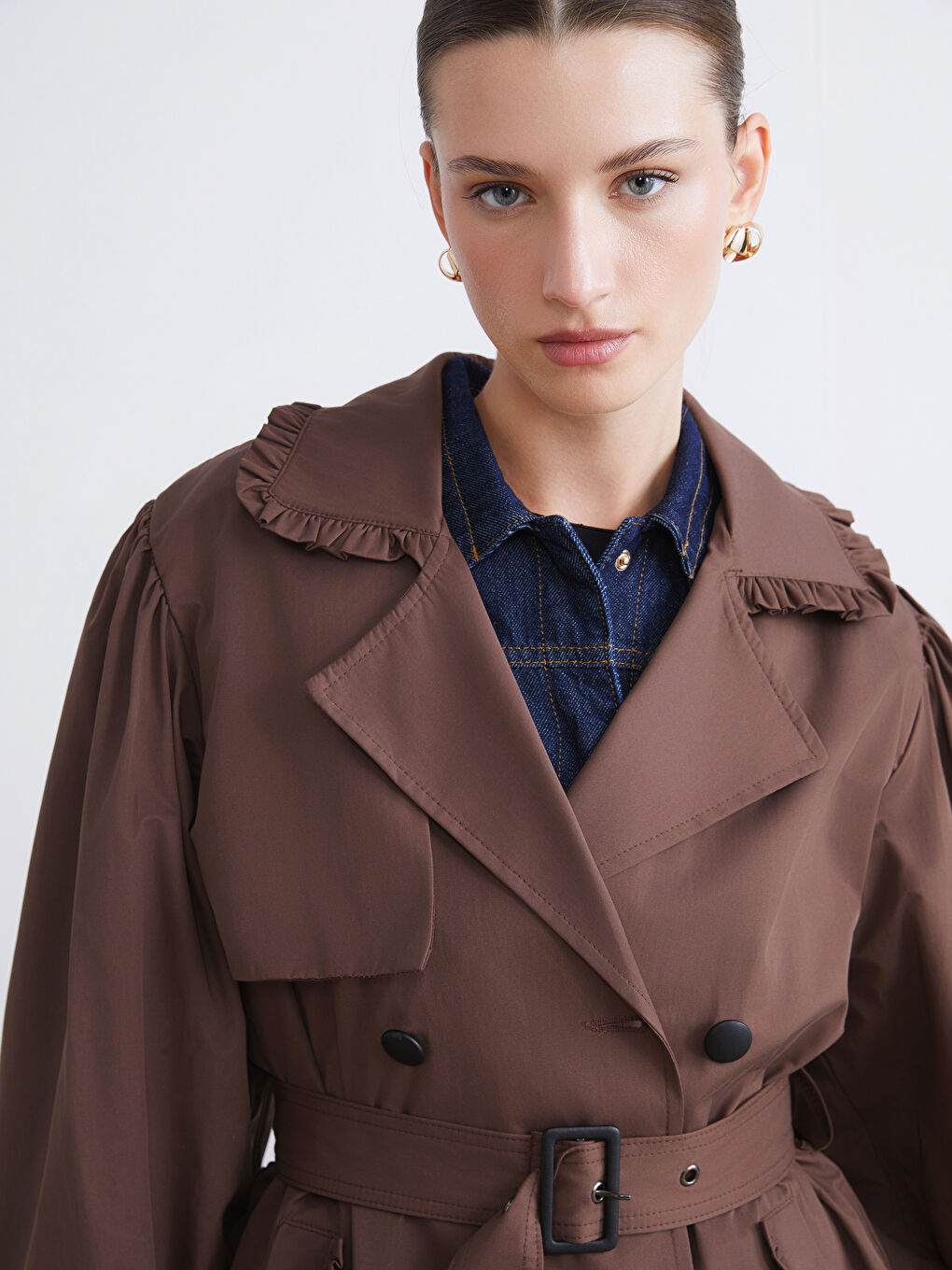 معطف خندق مزدوج الصدر للسيدات-4