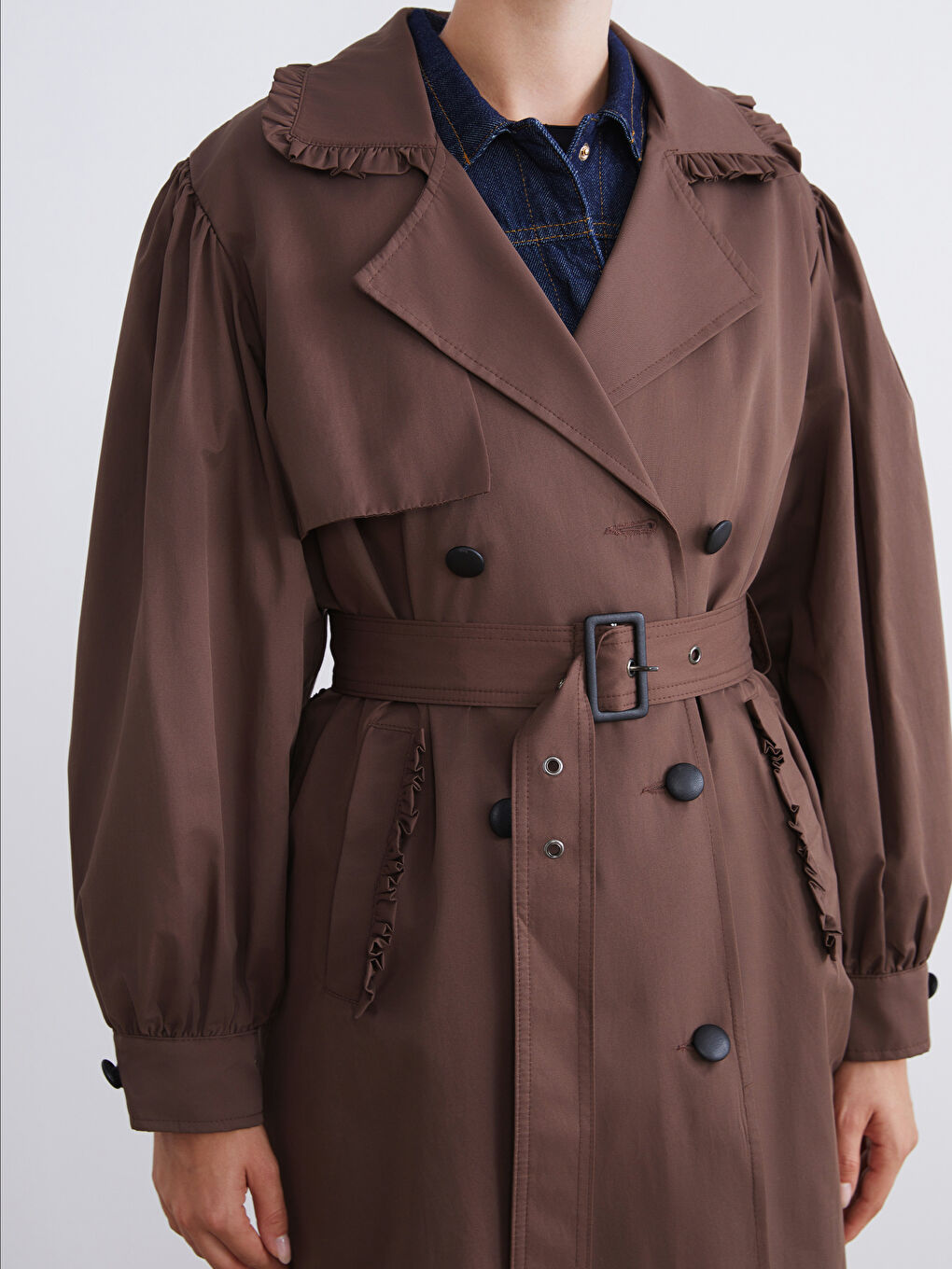 معطف خندق مزدوج الصدر للسيدات-5