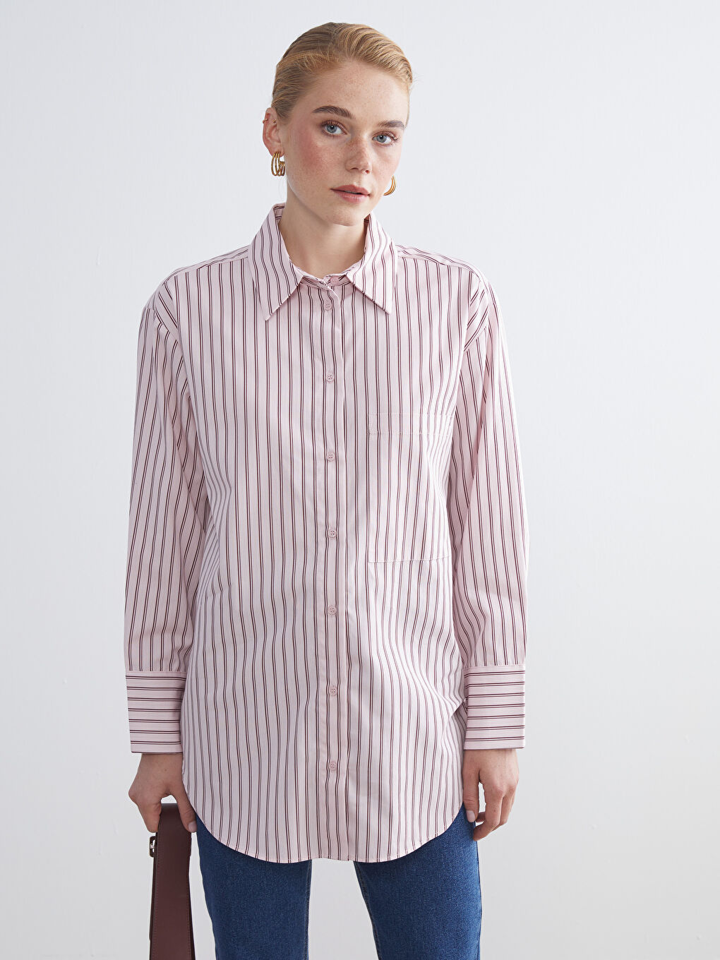 LCW Modest Striped Poplin Women's Shirt Tunic -W5JT67Z8-LHK