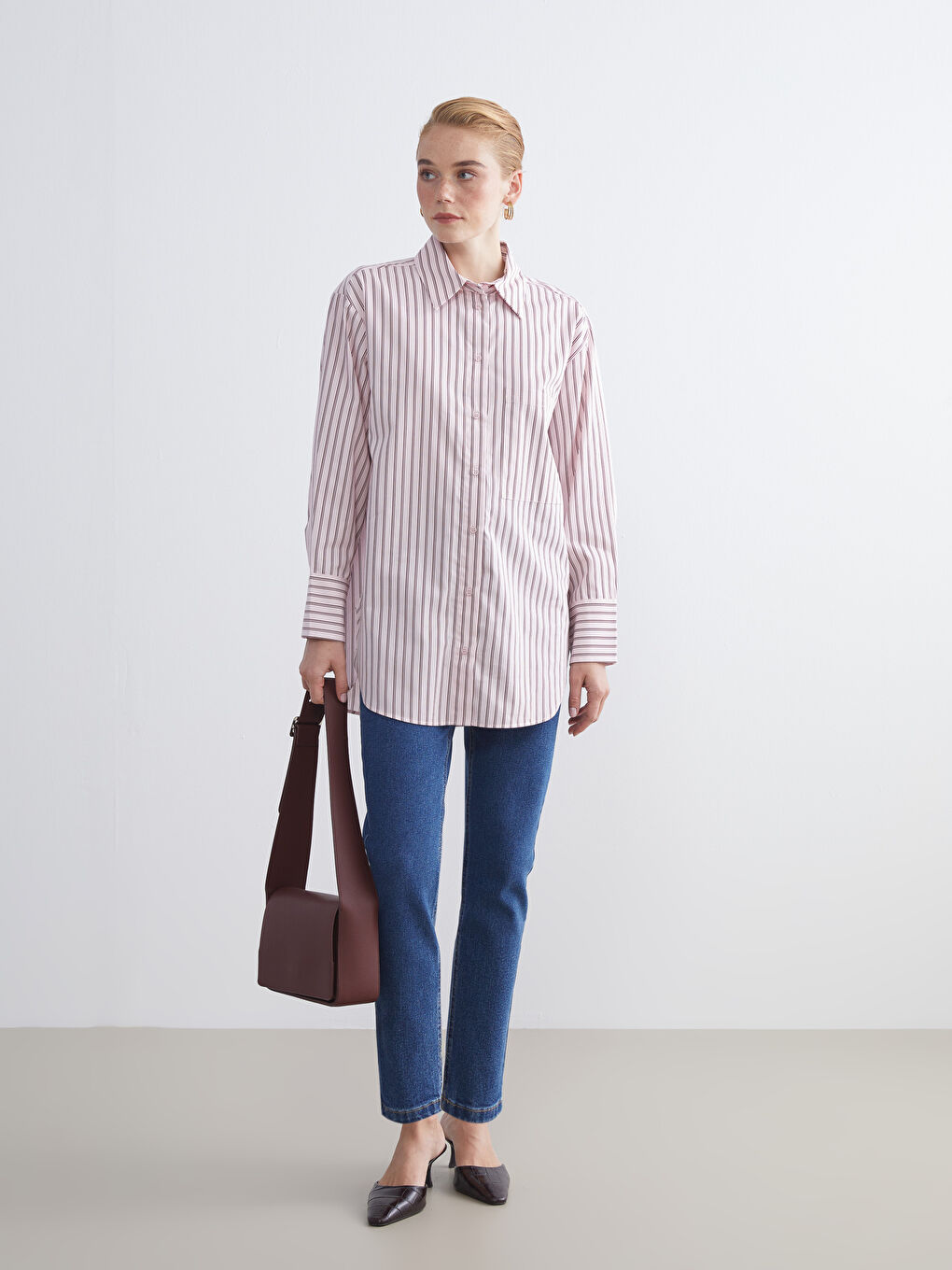 LCW Modest Striped Poplin Women's Shirt Tunic -W5JT67Z8-LHK
