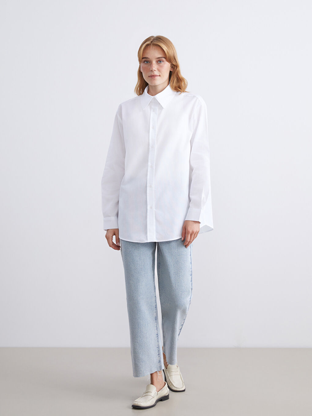 Ekru Oversize Kadın Gömlek Tunik-1