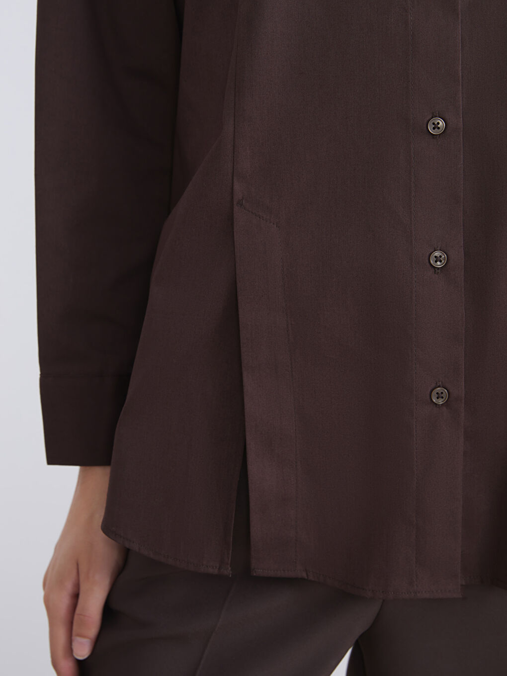 Kahverengi Oversize Poplin Kadın Gömlek Tunik-2