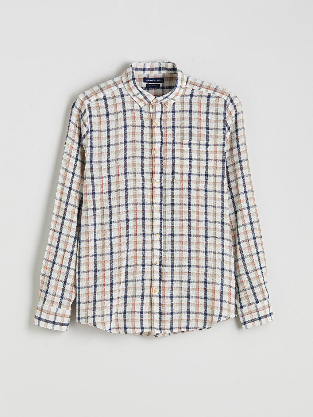 Bej Regular Fit Uzun Kollu Ekose Armürlü Erkek Gömlek-4