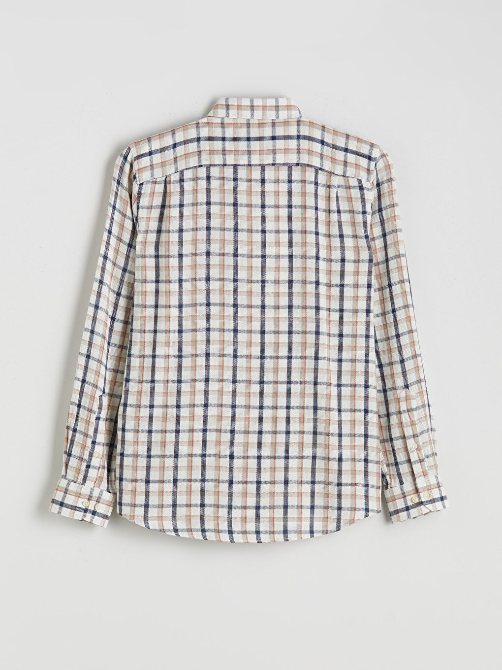 Bej Regular Fit Uzun Kollu Ekose Armürlü Erkek Gömlek-5