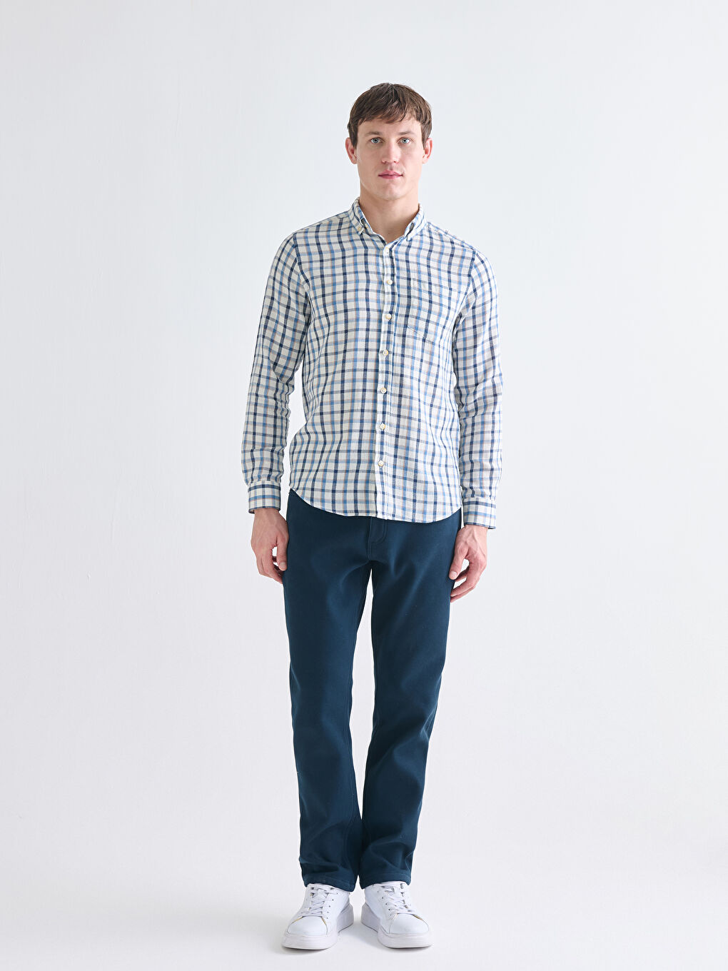 Mavi Regular Fit Uzun Kollu Ekose Armürlü Erkek Gömlek-1