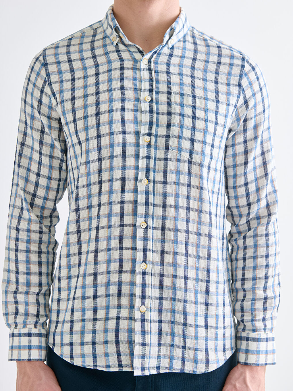 Mavi Regular Fit Uzun Kollu Ekose Armürlü Erkek Gömlek-2