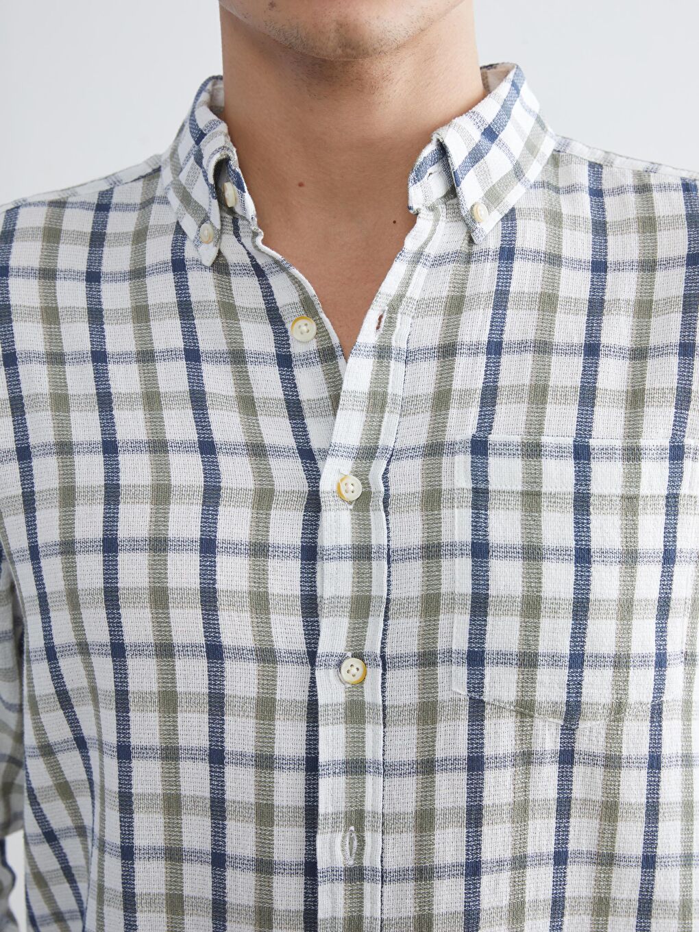 Yeşil Regular Fit Uzun Kollu Ekose Armürlü Erkek Gömlek-2