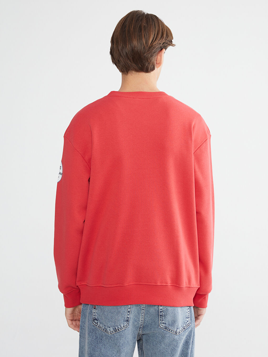 Kırmızı Bisiklet Yaka Snoopy Baskılı Erkek Sweatshirt-3