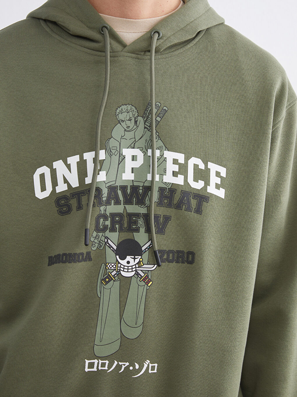 Yeşil Uzun Kollu One Piece Baskılı Erkek Hoodie-2