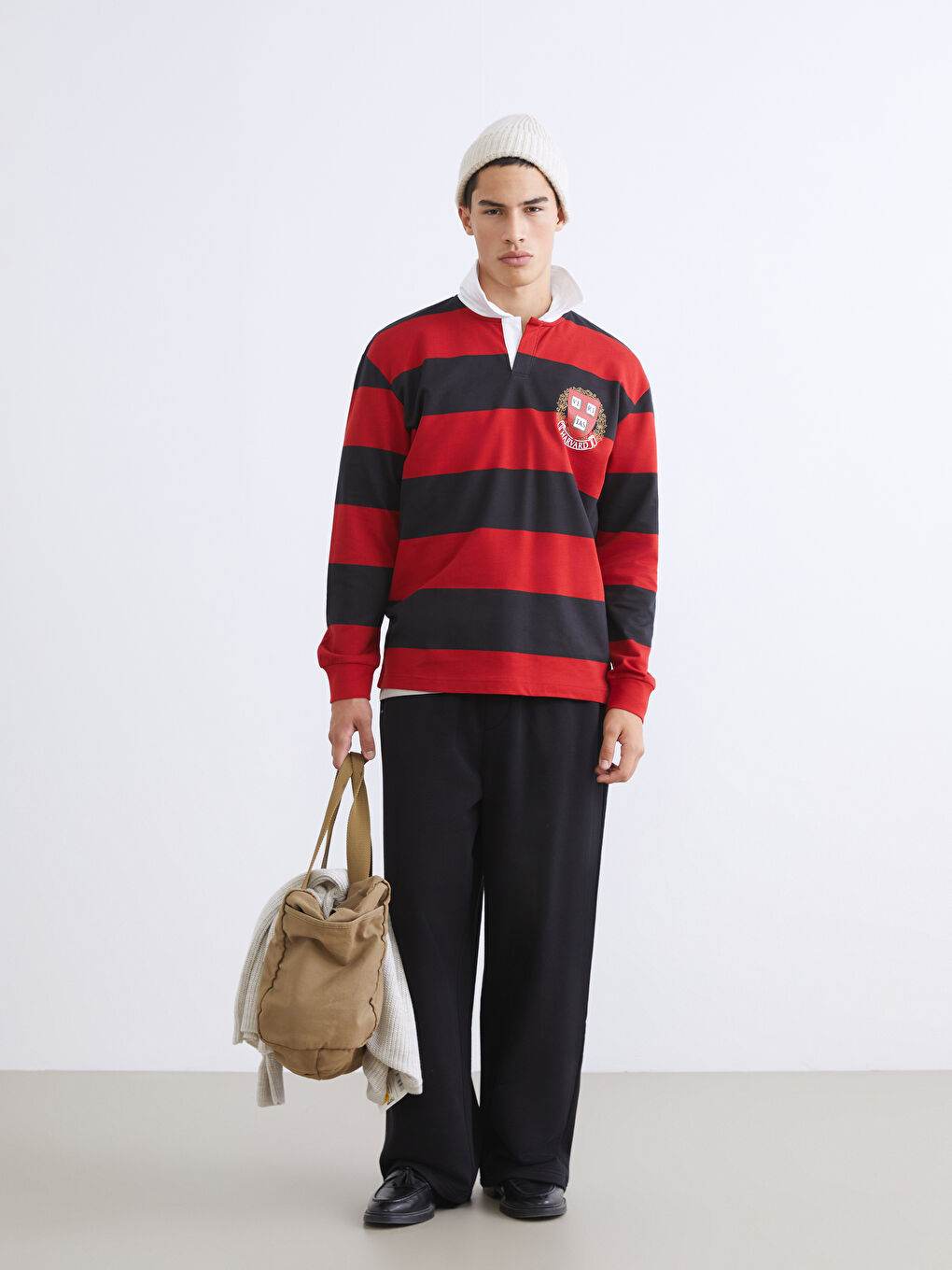 Kırmızı Polo Yaka Harvard Baskılı Erkek Sweatshirt-1