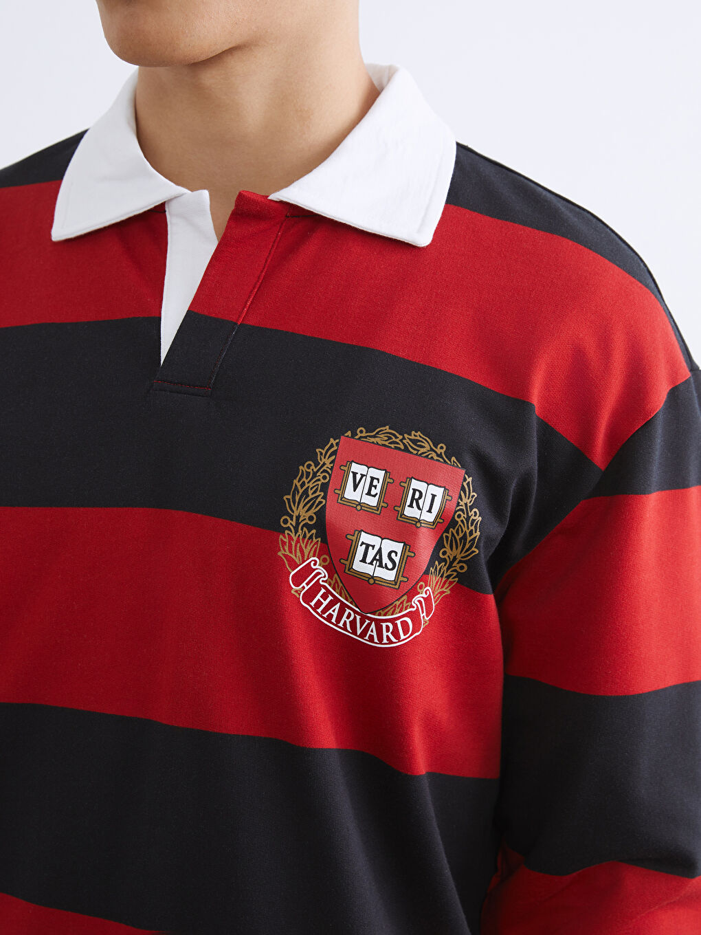 Kırmızı Polo Yaka Harvard Baskılı Erkek Sweatshirt-2