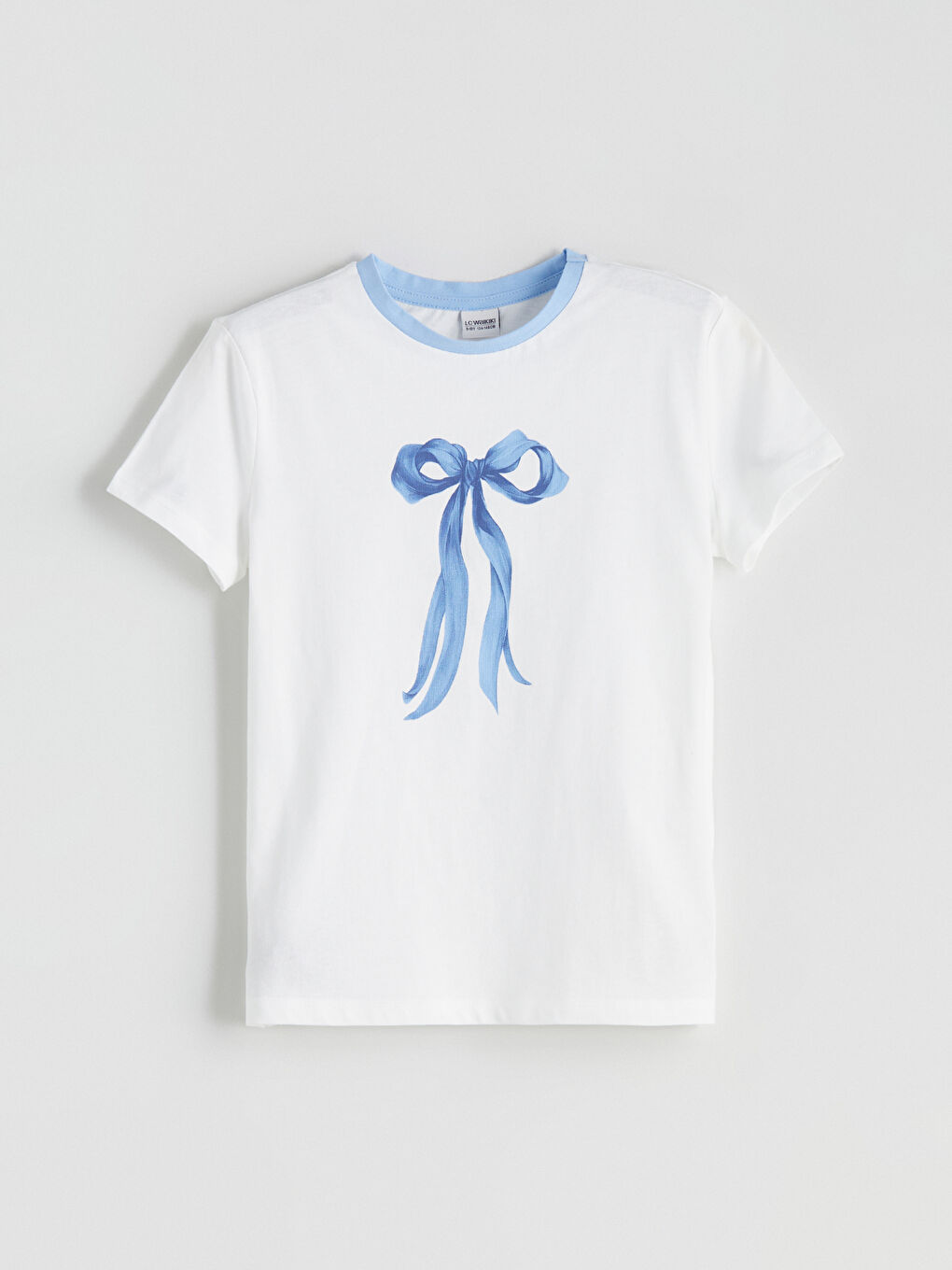 Ekru Bisiklet Yaka Fiyonk Baskılı Kız Çocuk Tişört