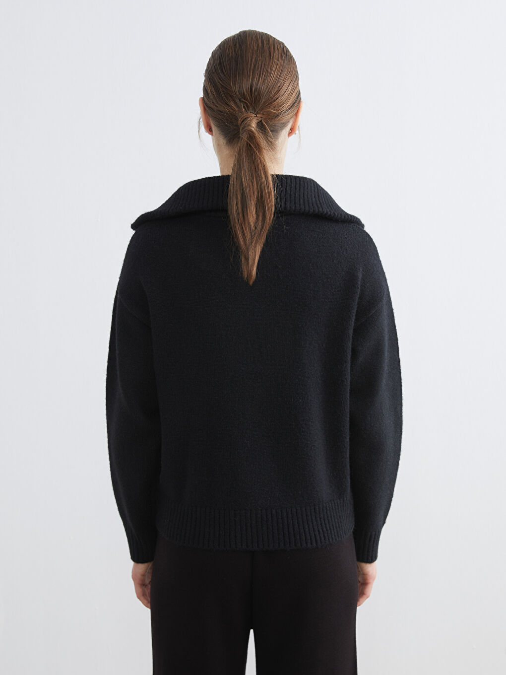 Fermuarlı Polo Yaka Kadın Triko Kazak-3