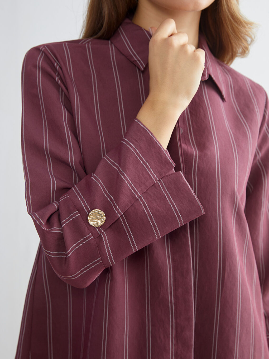 Bordo Çizgili Kadın Gömlek Tunik-2