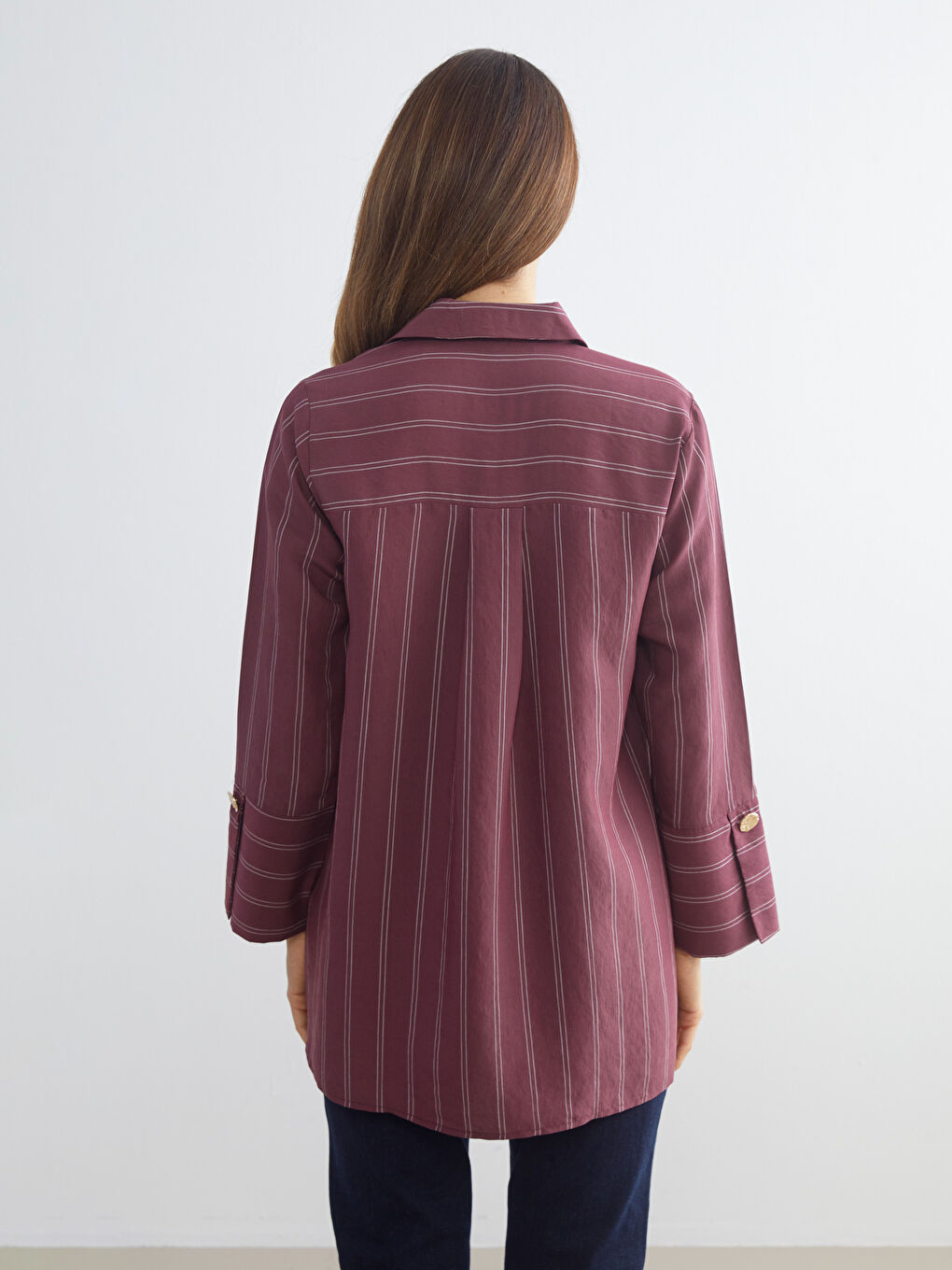 Bordo Çizgili Kadın Gömlek Tunik-3