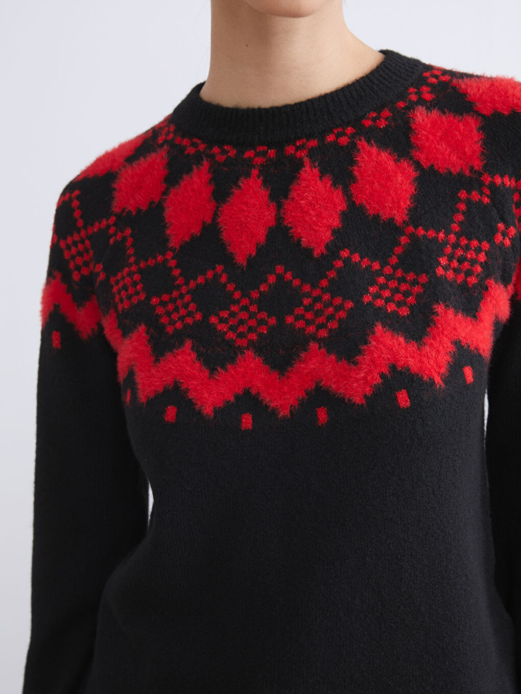 Crew Neck Argyle Pattern Women's Knitwear Sweater-2