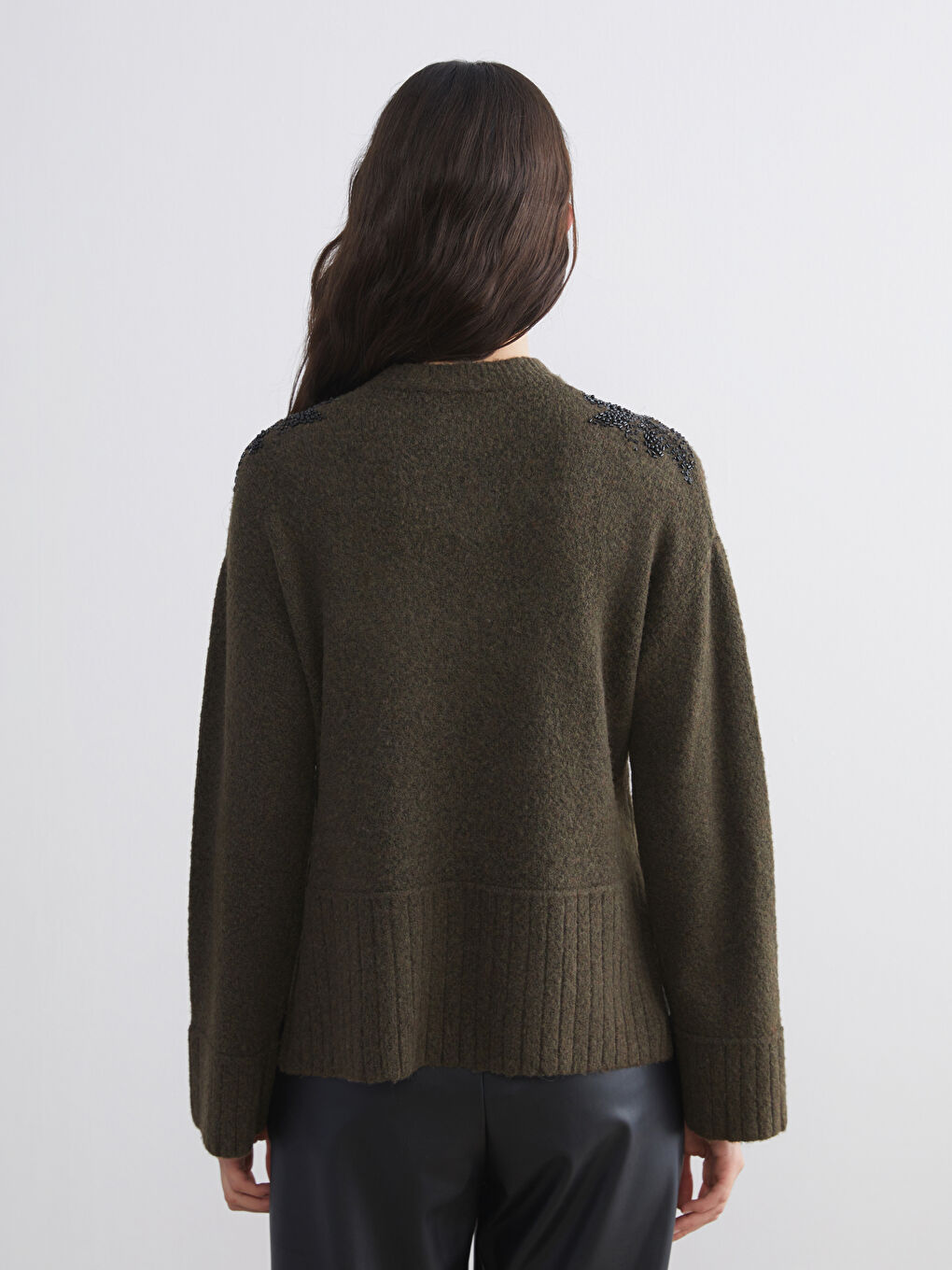 Crew Neck Beaded Embellished Women's Knitwear Sweater-4