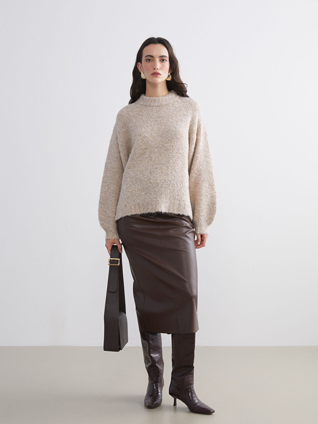 Džemper od trikotaže sa okruglim izrezom, prevelik za žene-1