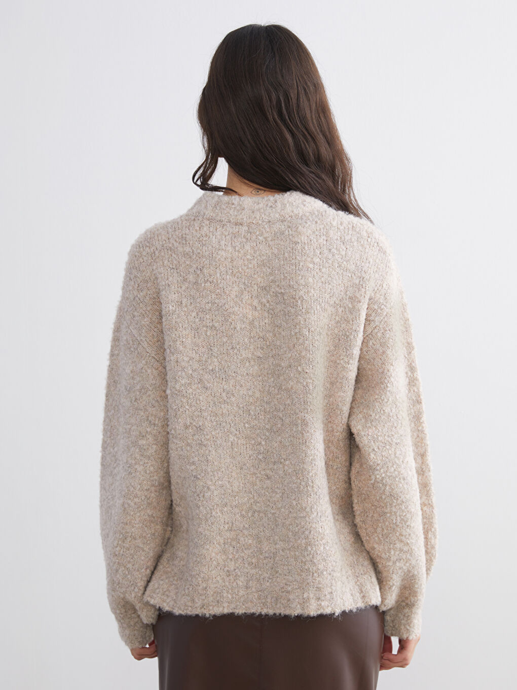 Džemper od trikotaže sa okruglim izrezom, prevelik za žene-3