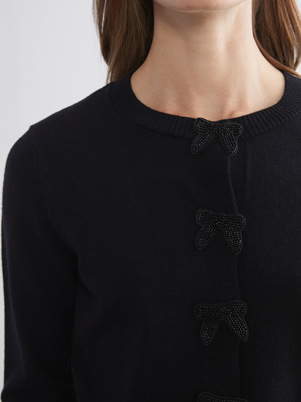 Crew Neck Bow Buttoned Women's Knitwear Cardigan-2