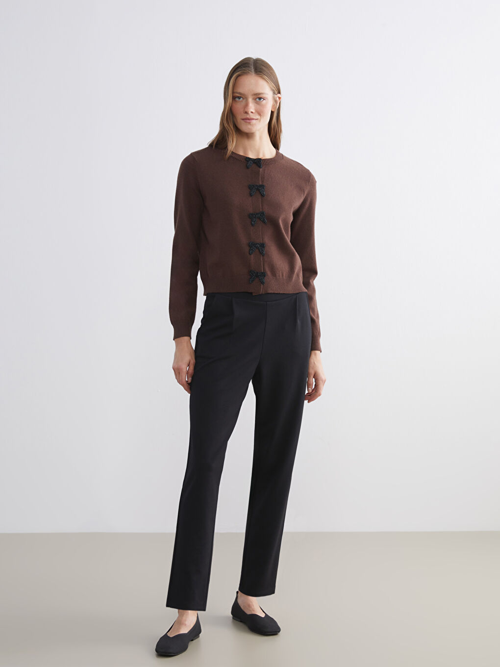 Женщины Коричневый Кардиган-1