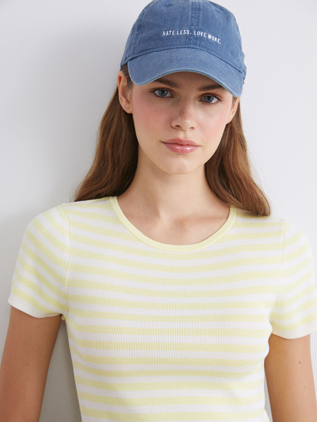 Sarı Bisiklet Yaka Çizgili Kadın Triko Kazak-2