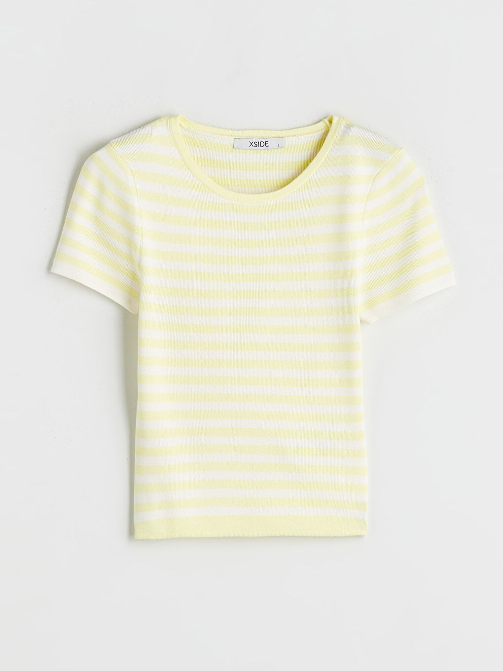 Sarı Bisiklet Yaka Çizgili Kadın Triko Kazak-4