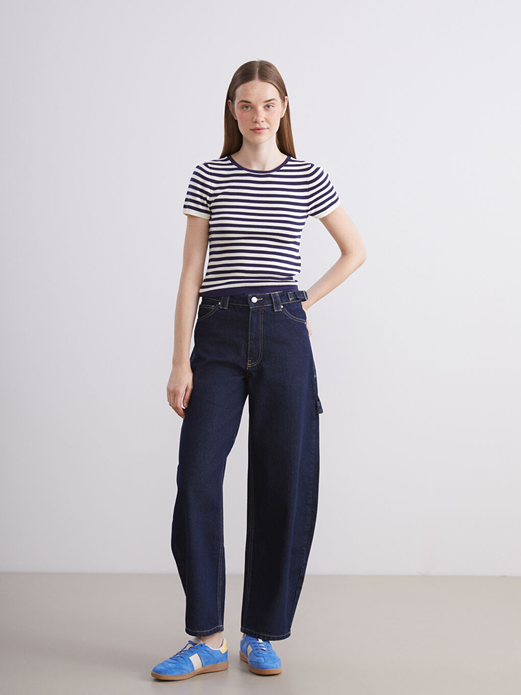 მრგვალი საყელო ზოლიანი ქალებისთვის ტრიკოტაჟი სვიტერი-1