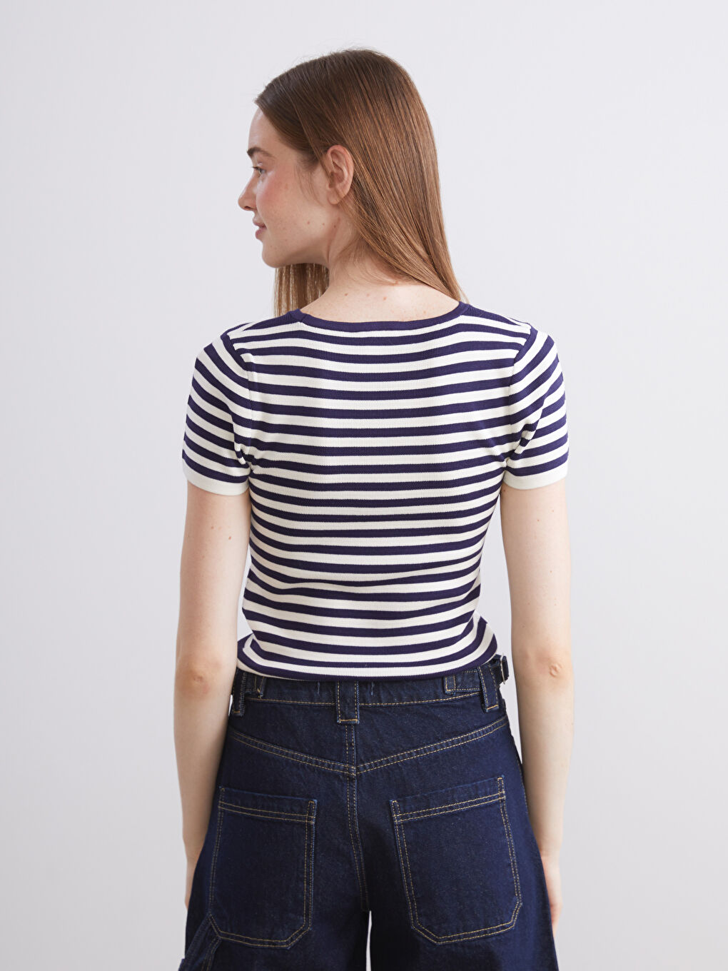 მრგვალი საყელო ზოლიანი ქალებისთვის ტრიკოტაჟი სვიტერი-3