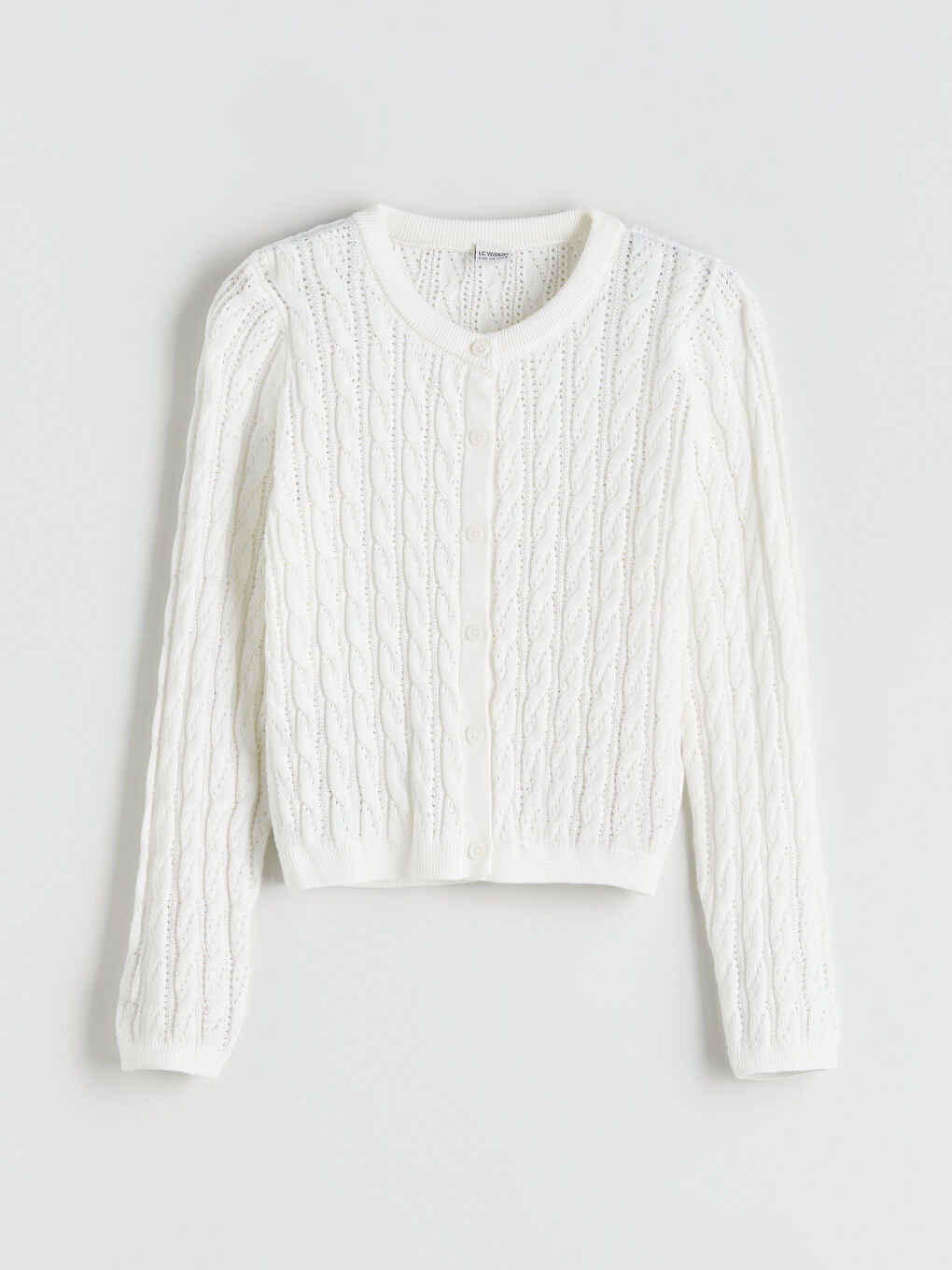 Ekru Bisiklet Yaka Kız Çocuk Triko Hırka