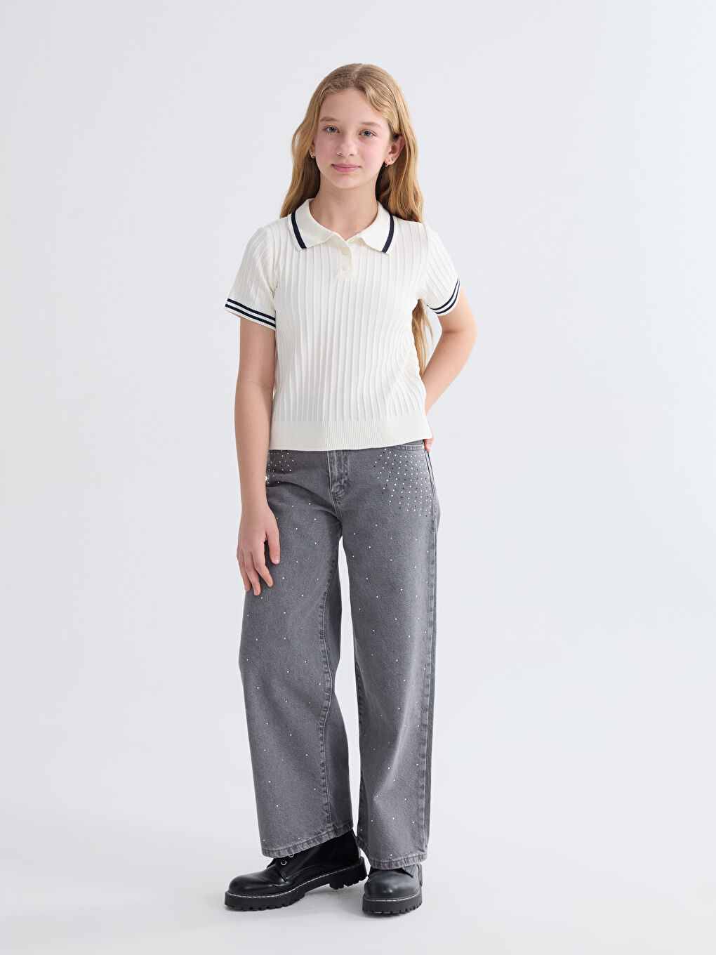 Polo Neck Girls' Knit Sweater-1